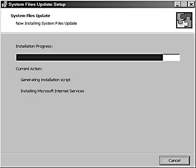 figure a-3.this screen shows the progress of the system files update installation.