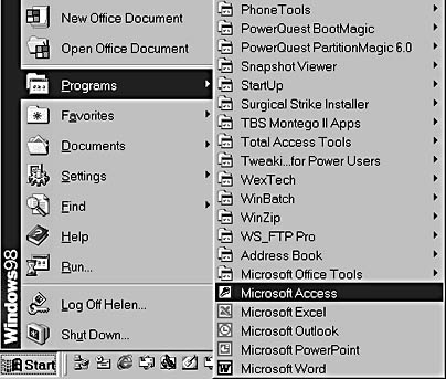 figure a-10.office xp shortcuts are conveniently located on the start menu.