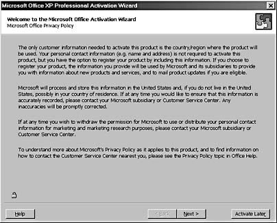 figure a-12.the privacy policy screen of the activation wizard looks like this.