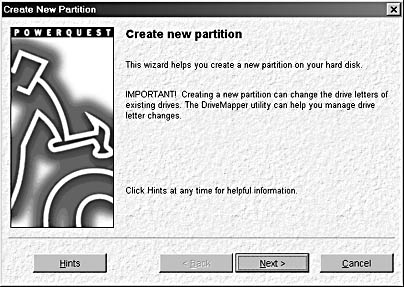 figure a-23.the create new partition wizard helps you create a boot partition.