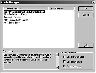 figure b-3.the add-in manager dialog box helps determine which mod components are loaded on startup.