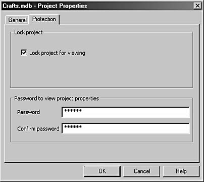 figure c-3. set a password to protect a database’s vba code.