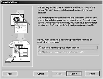 figure c-11.the first screen of the user-level security wizard looks like this.