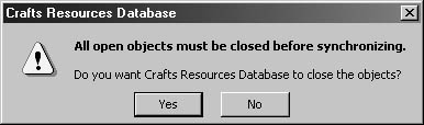 figure d-7.close open databases before synchronization.