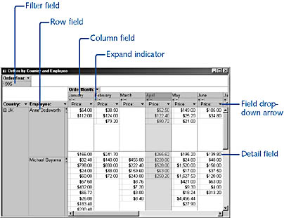 figure 12-1. a pivottable lets you select fields for row and column headings and data.