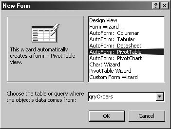 figure 12-4. select autoform: pivottable and a query to create a new pivottable form.