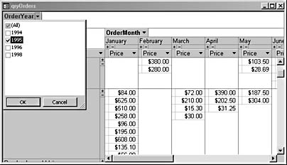 figure 12-9. set up a filter condition by deselecting years in the orderyear drop-down list.