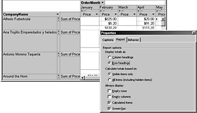 figure 12-17. you can change how totals are displayed by configuring settings on the report tab of the pivottable properties sheet.