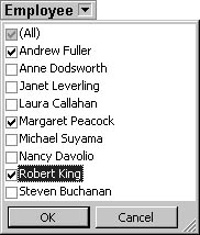 figure 12-28.select individual employees in the drop-down list to filter for selected employees.