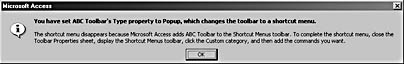 figure 13-16.a message that includes steps on how to complete your custom shortcut menu appears when you create a shortcut menu.