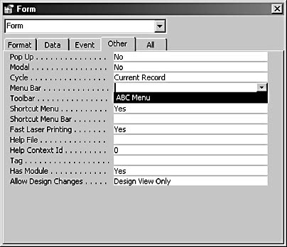 figure 13-18.assign a custom menu to a form.