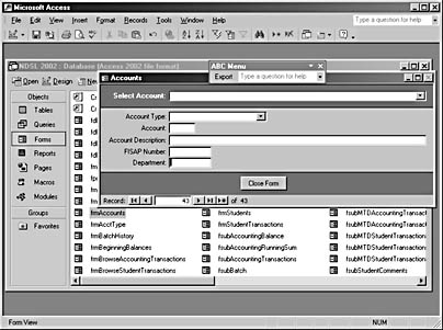 figure 13-19. this custom form menu is visible in form view for a specific form.