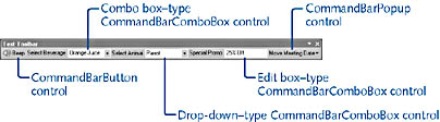 figure 13-40. this toolbar, created from vba code, contains several different types of controls.