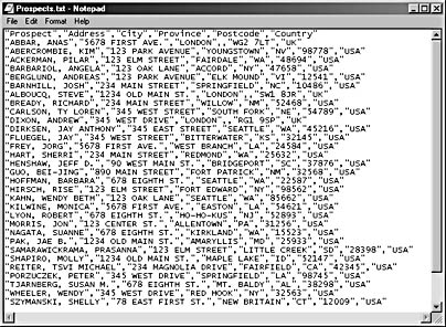 figure 14-6. a text file to be imported shows text in all capital letters when opened in notepad.