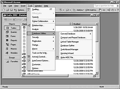figure 15-12. the database utilities submenu of the tools menu offers a choice of add-ins.