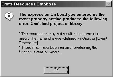 figure 15-13.this message results from a missing reference when a converted database is opened.