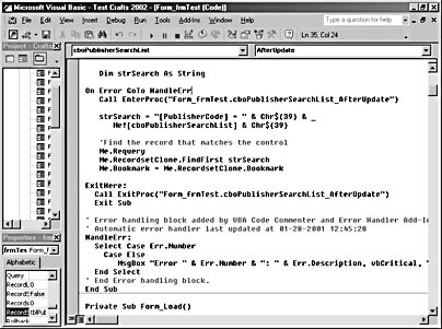 figure 15-25. this error handler was inserted by the code commenter and error handler add-in.