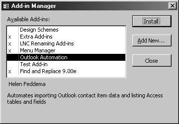 figure 15-30. you use the add-in manager to install an access add-in.
