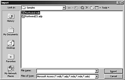 figure 16-3. the import dialog box offers a selection of databases for importing.