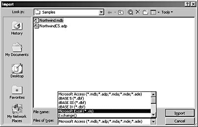 figure 16-8. you select the import format in the import dialog box.