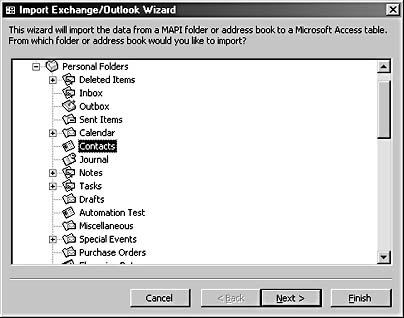 figure 16-14.in the import exchange/outlook wizard, you select a folder of outlook data to import.