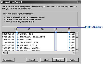 figure 16-22.the wizard allows you to adjust the field borders for a fixed-width file.