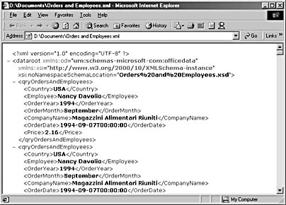 figure 17-18.this xml file was exported from an access query.