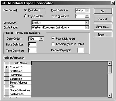 figure 17-24.save export settings you use often in the export specification dialog box.