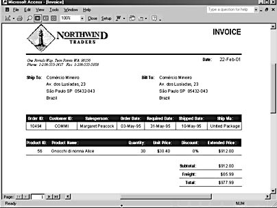 figure 17-29. the northwind invoice report uses graphics and other formatting.