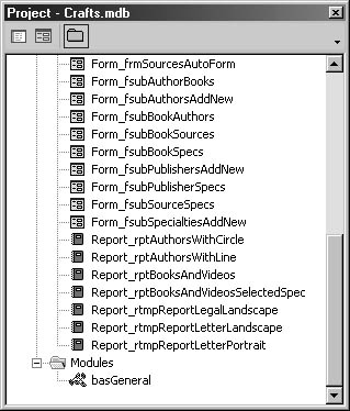 figure 20-1. class and standard modules are listed in the visual basic editor project pane.