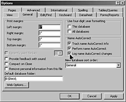 figure 20-2. select the name autocorrect check boxes on the general tab in the options dialog box.