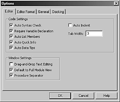 figure 20-10. the editor tab of the options dialog box lets you select code writing options.