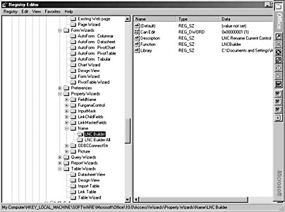figure 21-4. wizards and builders are listed in the windows registry.