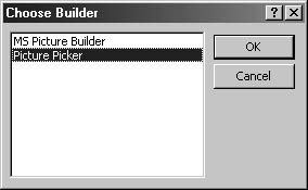 figure 21-14. the choose builder dialog box lets you select a builder.