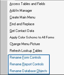 figure 21-17. the add-ins menu in an access database lists the three lnc rename menu add-ins.