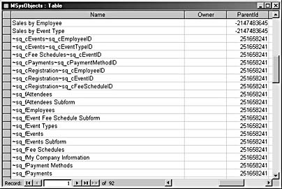 figure 21-18. temporary objects are listed in the msysobjects table.