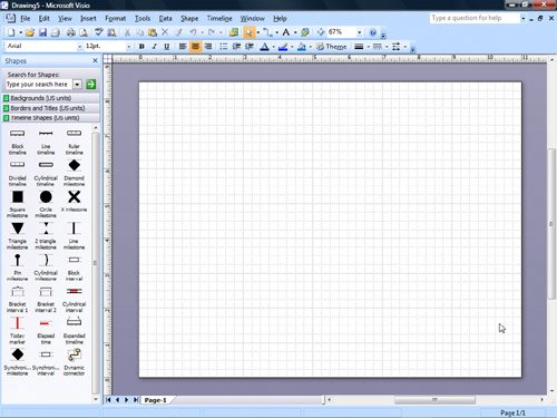 blank timeline image. Visio opens the Timeline