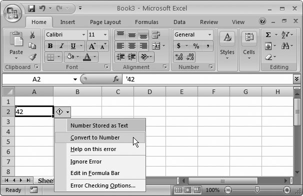 Excel 2007 Preceded By An Apostrophe