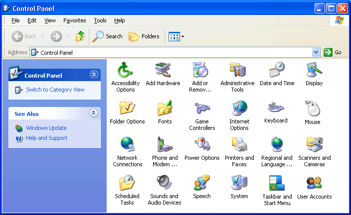 figure 1.2 a control panel in the english edition of windows xp.