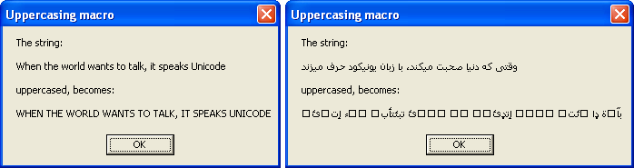 figure 4-20 the english-centric uppercasing macro used on an english string and on a farsi string, where the notion of casing does not exist.
