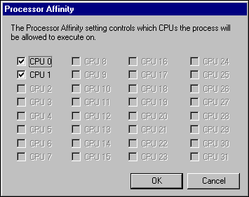 figure 10.3 processor affinity dialog box in task manager