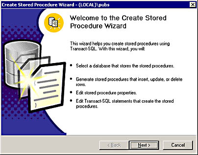 figure 8.2-the welcome to the create stored procedure wizard screen.