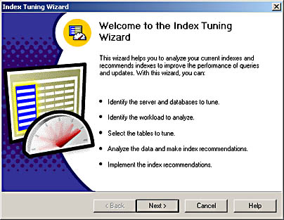 figure 14.3-the introductory screen of the index tuning wizard.