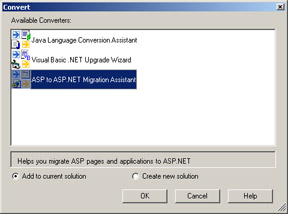 click to expand: the above figure shows the convert dialog box that shows the list of available converters and allows you to select a converter to start the migration process.
