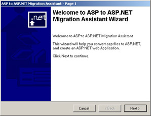 click to expand: the above figure shows the first page of the asp to asp.net migration assistant wizard.