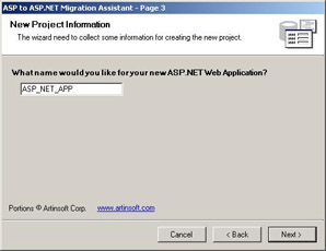 click to expand: the above figure shows the new project information page that allows you to specify the name of the asp.net application.