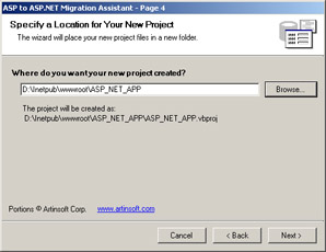 click to expand: the above figure shows the specify a location for your new project page that enables you to specify the path of the new asp.net application.