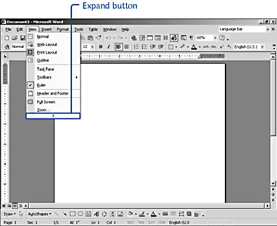 figure 1-10. a personalized menu appears first in a short form; when you click the expand button and select a command, it's added to the menu automatically.