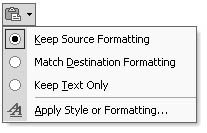 figure 2-7. by default, the paste options smart tag appears whenever you paste an element into your word document.