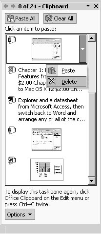 figure 2-10. you can delete clipboard items one at a time, or you can clear the entire clipboard by clicking the clear all button.